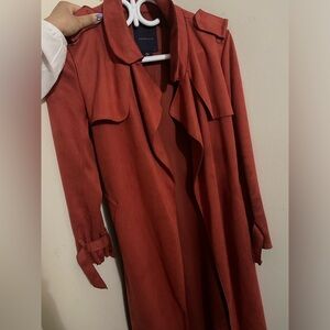 Velvety Suede Sunset Trench Coat with Waterfall Lapels